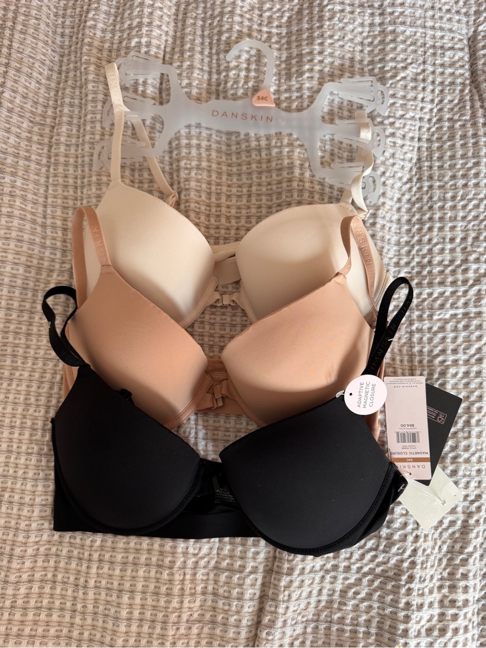Danskin 3-Pack T-Shirt Bras — Black, Nude, Ivory NWY